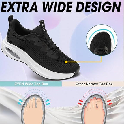 ZYEN Womens Size 8.5 Black Mesh Slip On Wide Toe Box Air Cushion Athletic Shoes