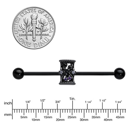 14G Purple Gem Black Gothic Hourglass Industrial Barbell 38mm