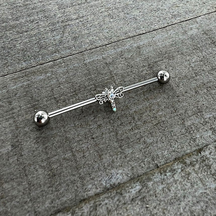 14G Aurora Gem Dragonfly Flying Industrial Barbell 38mm