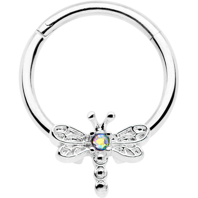 16G 3/8 Aurora Gem Dragonfly Flying Hinged Segment Ring