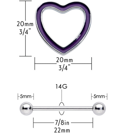 14G 5/8 Purple Heart Glow in the Dark Valentine Nipple Shield Set