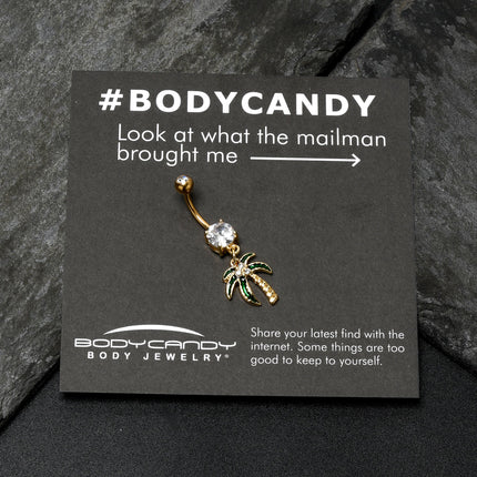 Clear Gem Gold Tone Palm Tree Style Dangle Belly Ring