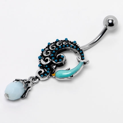 Leaping Blue Dolphin Bauble Dangle Belly Ring