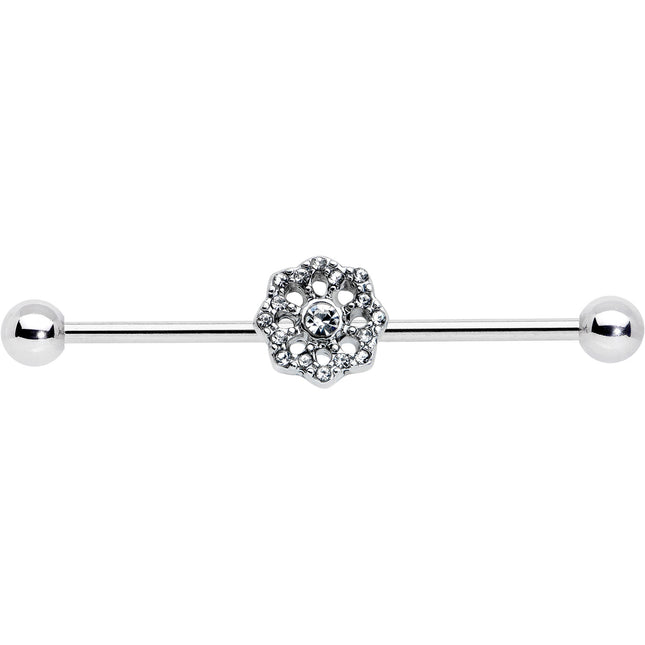 14G Clear Gem Baroque Fabulous Flower Industrial Barbell 38mm
