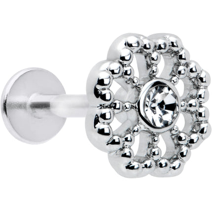 16G 5/16 Clear Gem Baroque Fabulous Flower Labret Monroe Tragus
