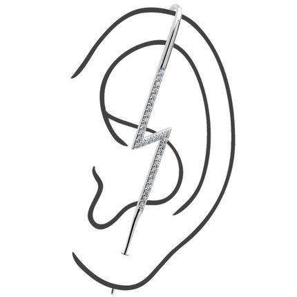 Clear CZ Gem Lightning Bolt Ear Cuff Bar Earring