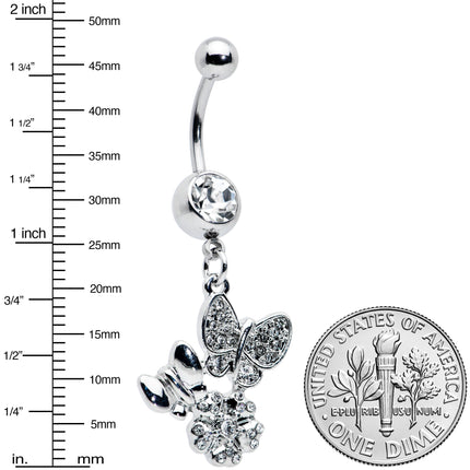 Clear Gem Butterflies Tiny Flower Dangle Belly Ring