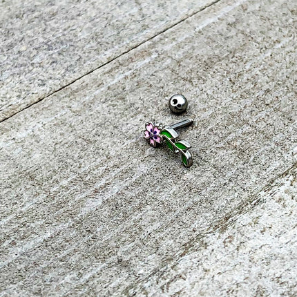 16G 1/4 Pink Purple Long Flower Cartilage Tragus Earring