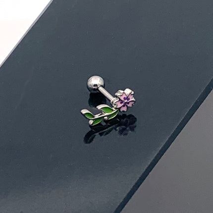 16G 1/4 Pink Purple Long Flower Cartilage Tragus Earring