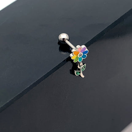16G 1/4 Clear Gem Pride Rainbow Flower Dangle Cartilage Tragus