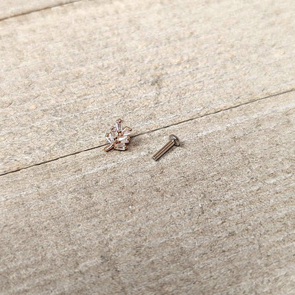 16G 1/4 Clear CZ Gem Leafy Rosy Branch Threadless Labret Tragus