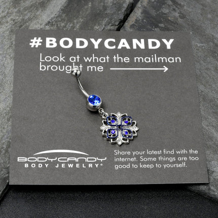Clear Blue Gem Embellished Cross Dangle Belly Ring