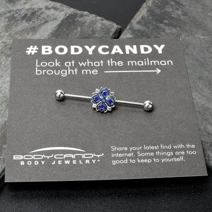 14G Clear Blue Gem Embellished Cross Industrial Barbell 38mm