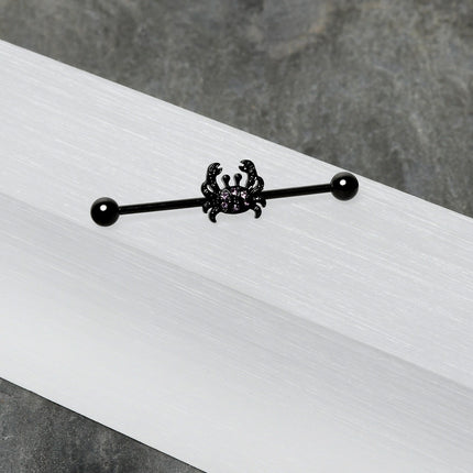 14G Purple Gem Black Chic Crab Industrial Barbell 38mm