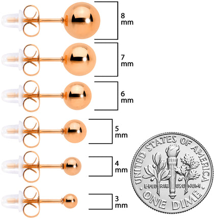 3mm-8mm Ball Stud Rose Gold Tone 316L Stainless Steel Earrings 6 Pack