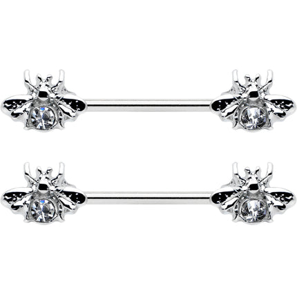 14G 9/16 Clear Gem Bee Beautiful Insect Barbell Nipple Ring Set