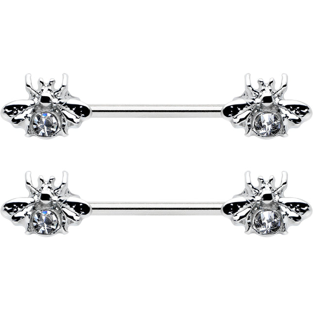 14G 9/16 Clear Gem Bee Beautiful Insect Barbell Nipple Ring Set