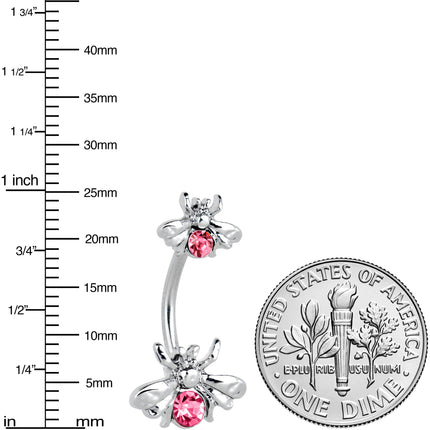 Pink Gem Bees Beautiful Insect Double Mount Belly Ring