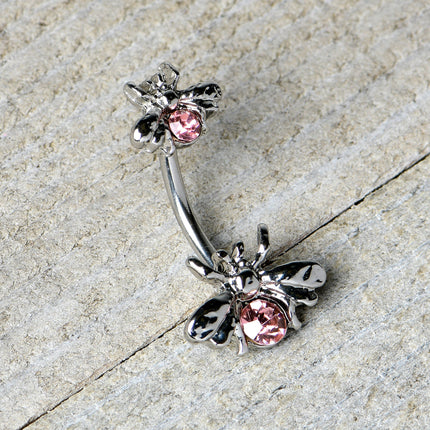Pink Gem Bees Beautiful Insect Double Mount Belly Ring
