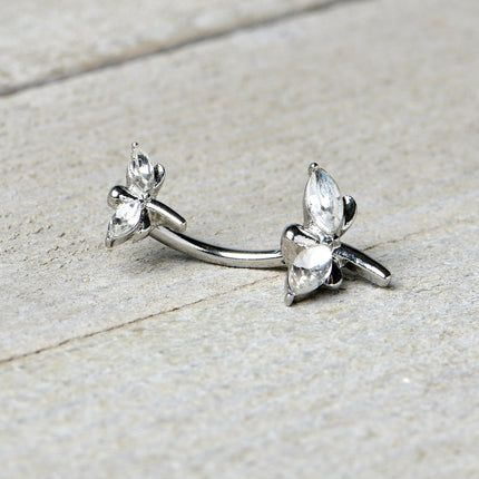 Clear Gem Simple Stylized Dragonfly Double Mount Belly Ring