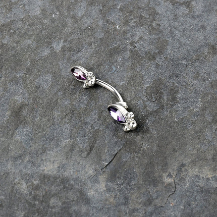 Purple Gem Art Deco Ovals Double Mount Belly Ring