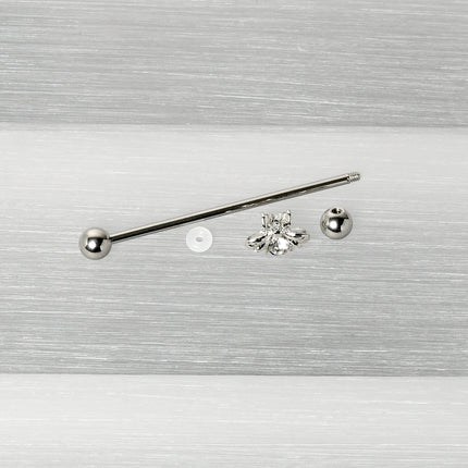 14G Clear Gem Bee Beautiful Insect Industrial Barbell 38mm
