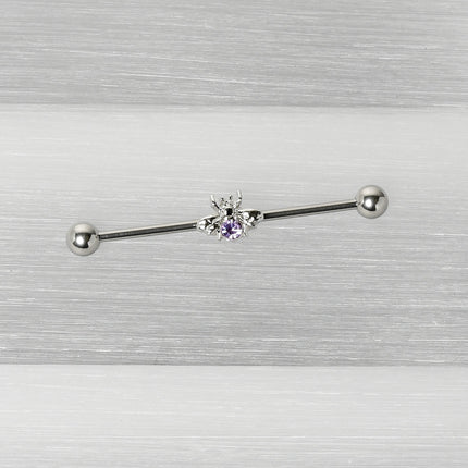 14G Purple Gem Bee Beautiful Insect Industrial Barbell 38mm