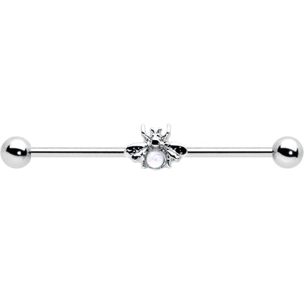 14G White Faux Opal Bee Beautiful Insect Industrial Barbell 38mm