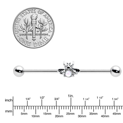 14G White Faux Opal Bee Beautiful Insect Industrial Barbell 38mm