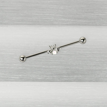14G White Faux Opal Bee Beautiful Insect Industrial Barbell 38mm