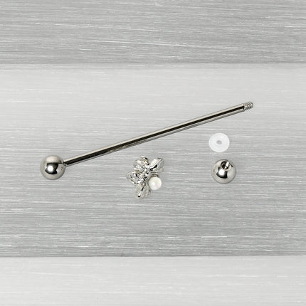 14G White Faux Opal Bee Beautiful Insect Industrial Barbell 38mm