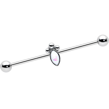 14G White Faux Opal Deco Oval Industrial Barbell 38mm