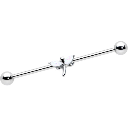 14G White Faux Opal Simple Style Dragonfly Industrial Barbell 38mm