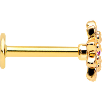 16G 5/16 Pink Gem Gold Tone Starry Flower Labret Monroe Tragus