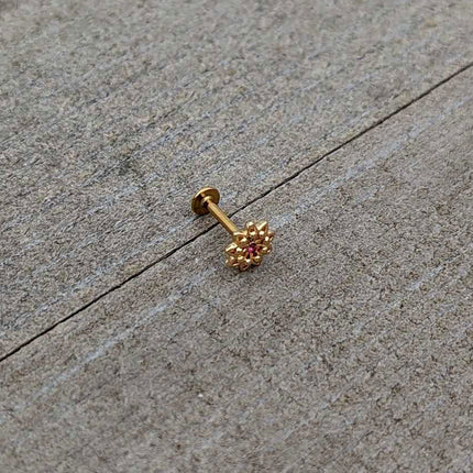 16G 5/16 Pink Gem Gold Tone Starry Flower Labret Monroe Tragus