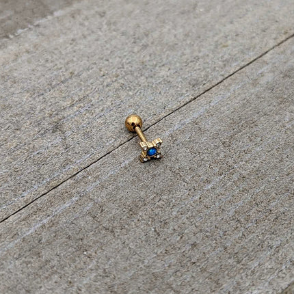 16G 1/4 Blue Synthetic Opal Gold Tone Rhombus Cartilage Earring