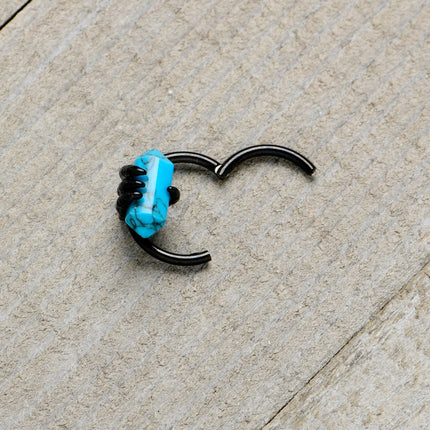 16G 3/8 Blue Turquoise Black Claw Obelisk Hinged Segment Ring