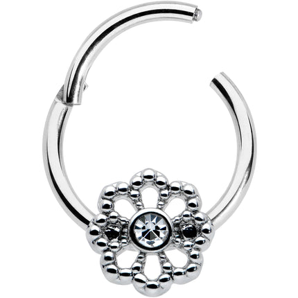 16G 3/8 Clear Gem Epic Fabulous Flower Hinged Segment Ring