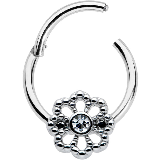 16G 3/8 Clear Gem Epic Fabulous Flower Hinged Segment Ring