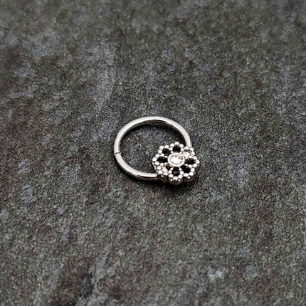 16G 3/8 Clear Gem Epic Fabulous Flower Hinged Segment Ring