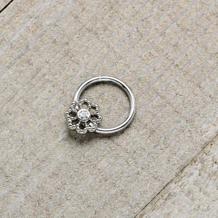 16G 3/8 Clear Gem Epic Fabulous Flower Hinged Segment Ring