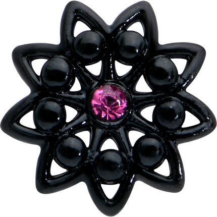 16G 5/16 Pink Gem Black Midnight Flower Labret Monroe Tragus