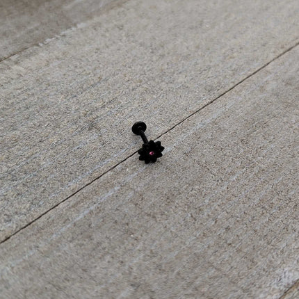 16G 5/16 Pink Gem Black Midnight Flower Labret Monroe Tragus