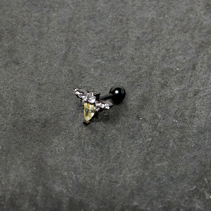 16G 1/4 Clear Yellow Gem Black Butterfly Cartilage Tragus Earring