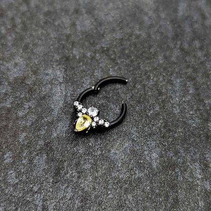 16G 3/8 Yellow Clear Gem Black Butterfly Hinged Segment Ring