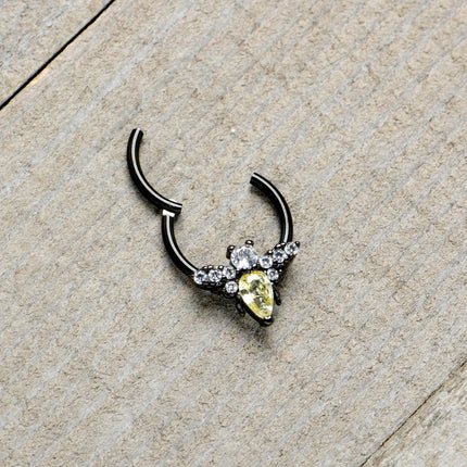 16G 3/8 Yellow Clear Gem Black Butterfly Hinged Segment Ring