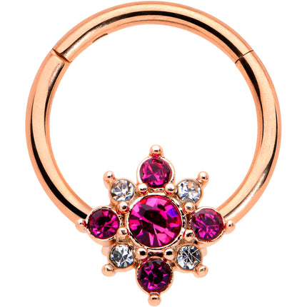 16G 3/8 Pink Gem Rose Gold Tone Glamour Star Hinged Segment Ring