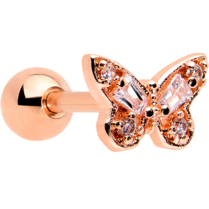 16G 1/4 Clear Gem Rosy Tone Opulent Butterfly Cartilage Earring
