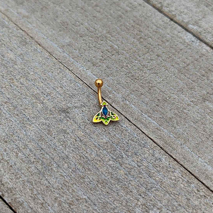 16G 5/16 Blue Gem Gold Tone Tropic Fan Curved Eyebrow Ring