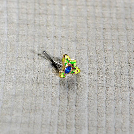 20G 7mm Blue Gem Tropic Fan L Shape Nose Ring